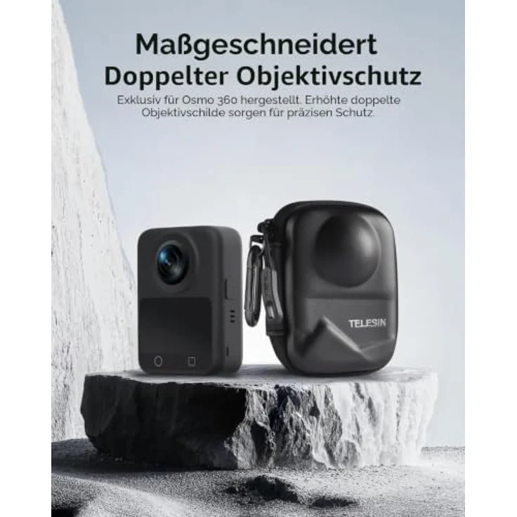 TELESIN Telesin DJI Osmo 360 Schutztasche, starren PU-Schale, weiches Samt-Innenfutter, wetterbeständig, schwarzes Design – Bild 2