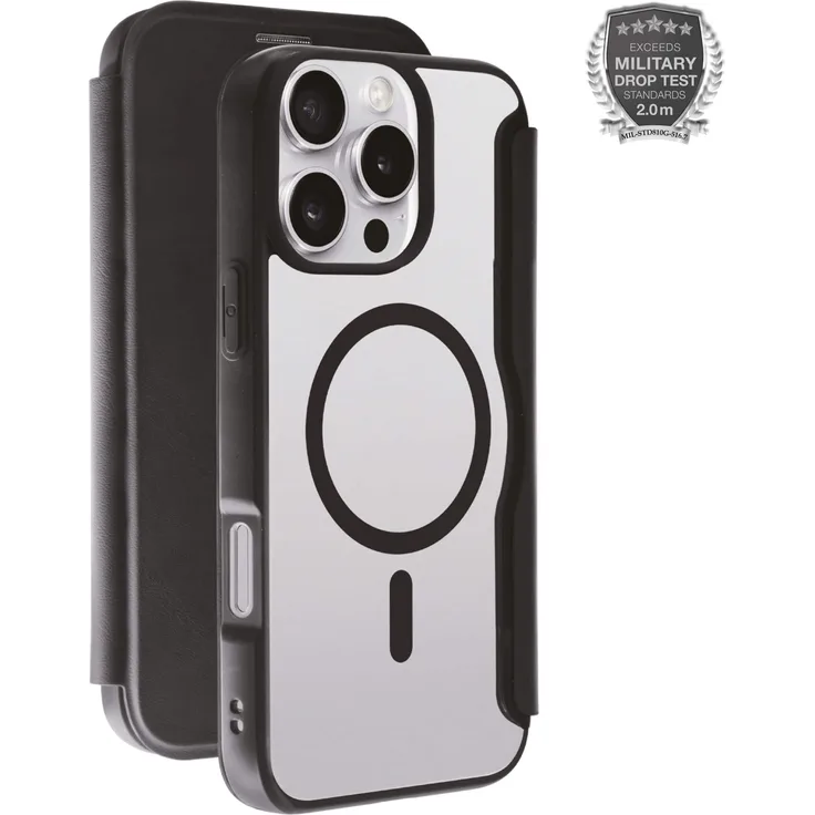 Vivanco Mag Premium Wallet Geldbörsenhülle für Apple iPhone 16 Pro Max, Schwarz, 2.0m Drop-Protection, MagSafe Support