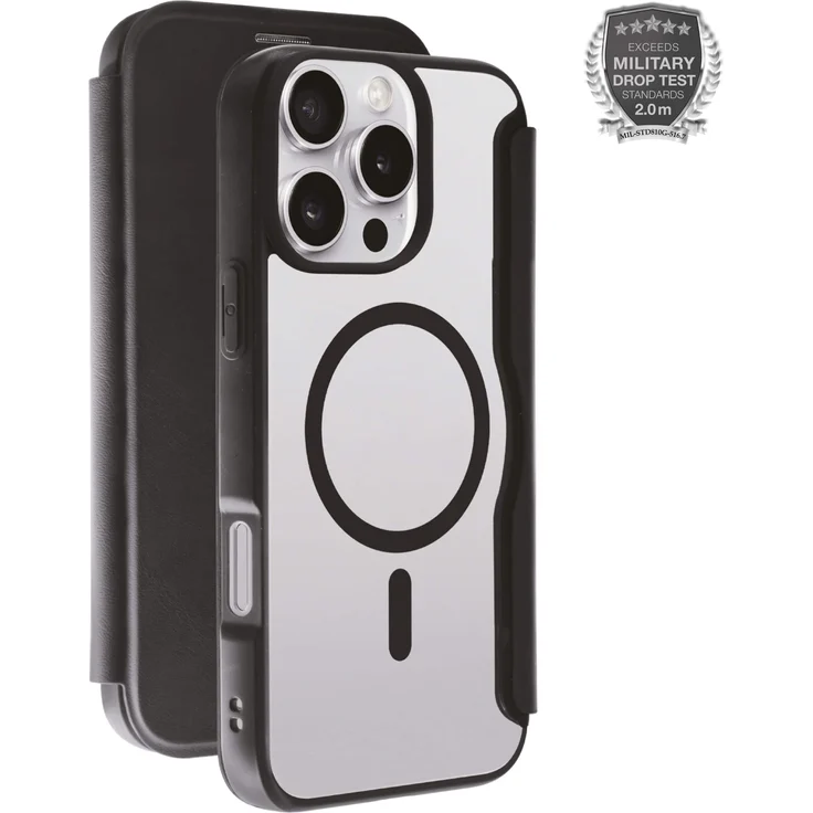 Vivanco Mag Premium Wallet Geldbörsenhülle für Apple iPhone 16 Pro Max, Schwarz, 2.0m Drop-Protection, MagSafe Support