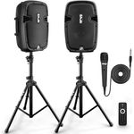 Pyle PA Anlage mit 2x Aktiv- und Passivlautsprechern, Bluetooth Musikbox mit 700 Watt Leistung, inkl. Mikrofon, 2 Boxenständer & Fernbedienung