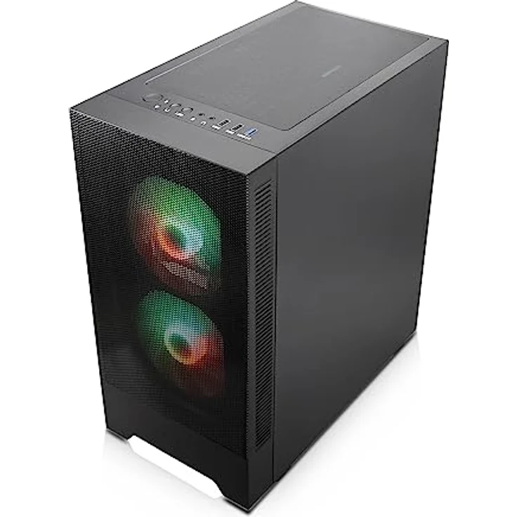 SILENTWARE Silentware Flow 100 Midi Tower PC-Gehäuse, Große Metall Mesh-Front, gehärtetes Glas-Seitenfenster, 2X 140mm & 1x 120mm A-RGB Hydro-Lager Lüfter, GPU bis 325mm, Daisy-Chain, ATX Netzteil, Schwarz – Bild 3