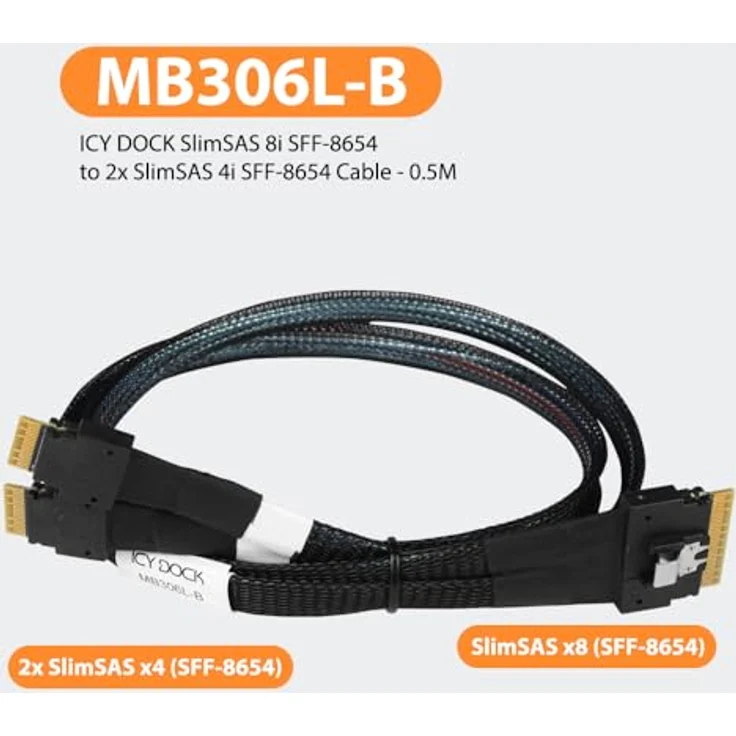 Icy dock SATA-Kabel 50 cm, 8i Slim SAS (SFF-8654) zu 4i Slim SAS (M) – Bild 5