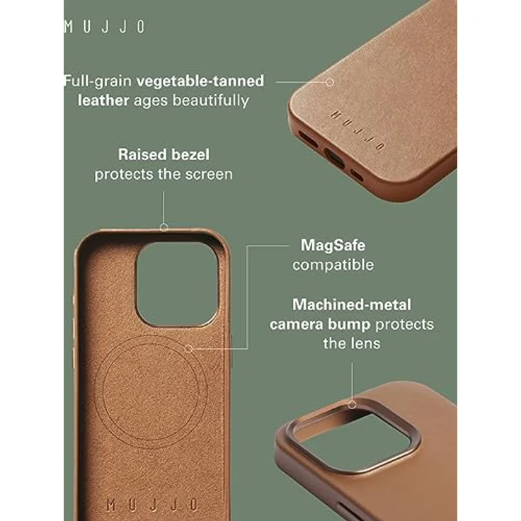 Mujjo Leder-Handyhülle für iPhone 15 Pro Max, MagSafe-kompatibel, europäisches Leder, recycelte Materialien, goldbewertet – Bild 3