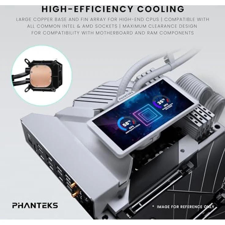 Phanteks Glacier One 360M25-LCD AIO Flüssig CPU-Kühler, 6" IPS LCD HD Bildschirm, 120mm M25 Gen2 D-RGB-Lüfter, Kupfer-Kaltplatte, kompatibel mit Intel und AMD, Weiß – Bild 4