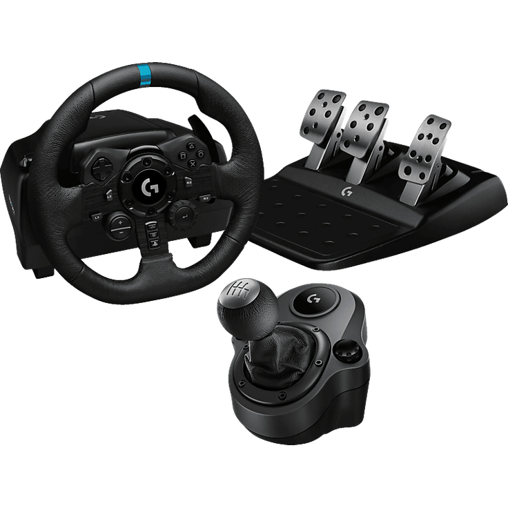 LOGITECH G923 TRUEFORCE, Hochleistungs-Rennlenkrad und Pedale für PlayStation 4 & 5 mit nächster Generation Force-Feedback und Premium-Design aus schwarzem Leder