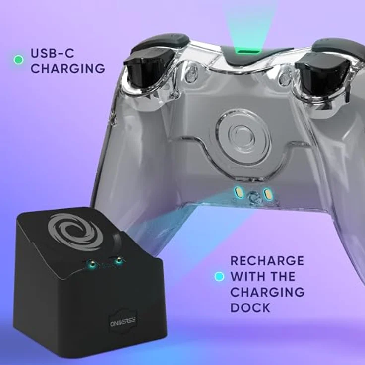 Oniverse Kabelloser Controller für Switch OLED Lite PC ANDROID iOS, Ladestation, Einstellbare Vibrationen, Makro-Tasten, Turbo-Modus, Wake-Up, 6-Achsen-Gyroskop, Astralite (Nysa Grey/Grau) – Bild 4