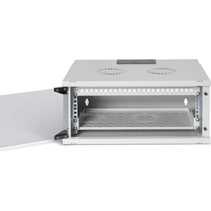 DIGITUS 19 Zoll Netzwerk-Set, 4HE unmontierter Netzwerkschrank mit 1HE Fachboden, 24-Port Patch Panel, 24 CAT 6A Keystone Module und 30 Patchkabel, Grau – Bild 3
