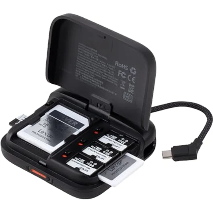 PGYTECH CreateMate Hochgeschwindigkeits-Mini-Kartenleser-Hülle, 312 MB/s Datenübertragung, 2 SD- und 4 Micro-SD-Karten Steckplätze, kompakt und leicht, klassisches Schwarz