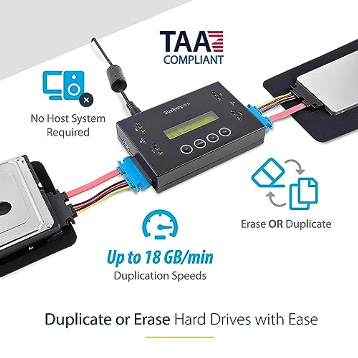 StarTech.com 1:1 Selbständige Festplatten Klonstation und Löscher, USB Stick und SATA HDD/SSD Disk Kloner und Löscher, LCD Bildschirm, TAA konform, OS unabhängig (SU2DUPERA11) – Bild 2