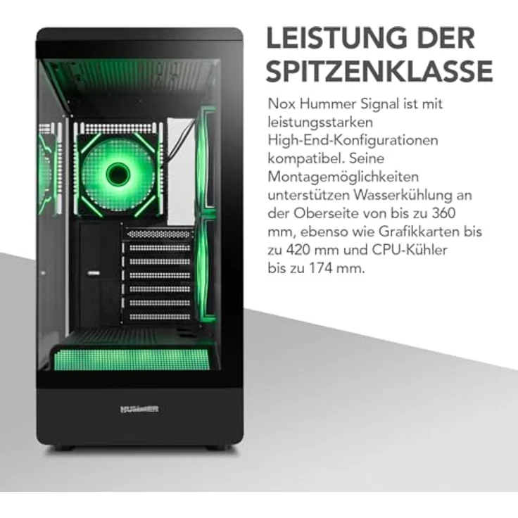 NOX Semitorre Hummer Signal ARGB Midi Tower PC-Gehäuse, gehärtetes Glas, schwarz, AT/MTX Unterstützung, RGB-Beleuchtung, verbessertes Kabelmanagement – Bild 6