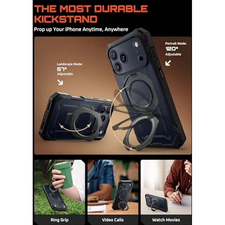 SUPCASE UBGrip Pro Hülle für iPhone 17 Pro Max, Displayschutz aus gehärtetem Glas, MagSafe-kompatibel, robustes Bumper Case mit Ringhalter, 6.9 Zoll (Schwarz) – Bild 4