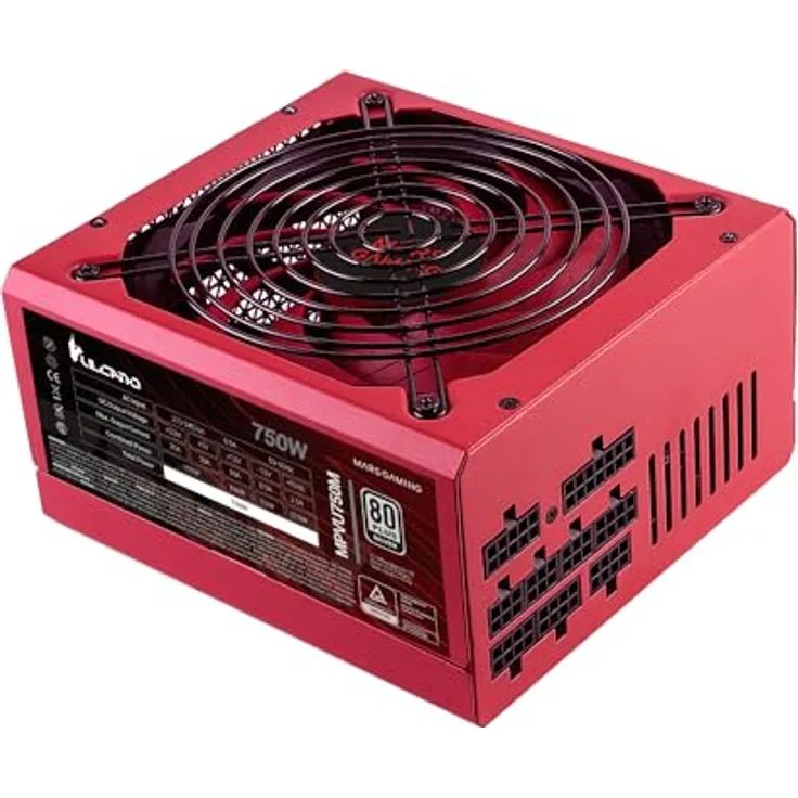 MARSGAMING MPVU750M, Vollmodulares 750W ATX-Netzteil, 10 Jahre Garantie, 80Plus Silber +87% Wirkungsgrad, 140mm FDB-Lüfter mit AI-RPM Technologie, Japanische 105° Kondensatoren, Rot