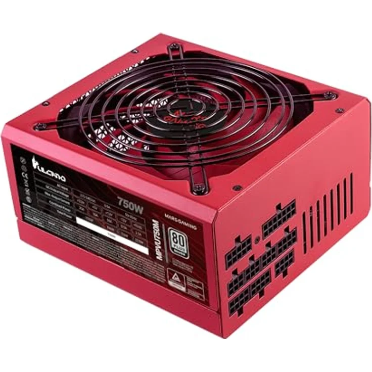 MARSGAMING MPVU750M, Vollmodulares 750W ATX-Netzteil, 10 Jahre Garantie, 80Plus Silber +87% Wirkungsgrad, 140mm FDB-Lüfter mit AI-RPM Technologie, Japanische 105° Kondensatoren, Rot – Bild 1