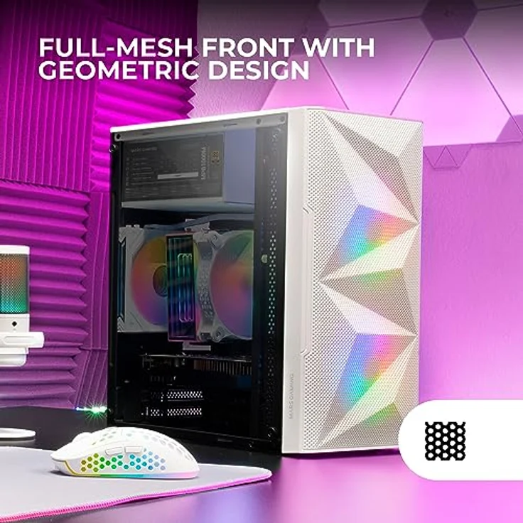 Mars Gaming MC-ME Weiß, Kompaktes MicroATX-Gaming-Gehäuse mit gehärtetem Seitenfenster, Total-Mesh-Frontdesign und 2x 120mm FRGB-Lüfter – Bild 2