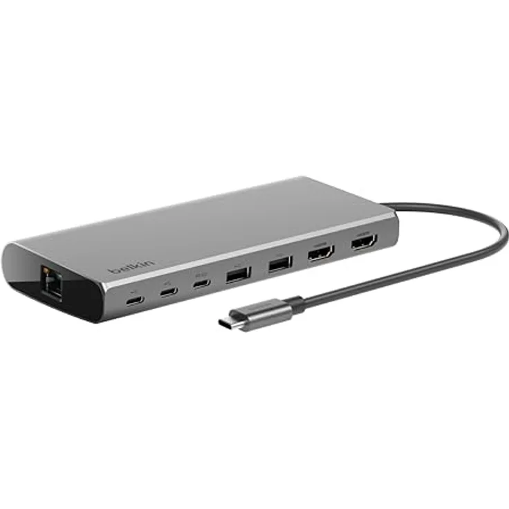 Belkin Connect Universal USB-C-8-in-1-Core-Hub für 2 Monitore, Silicon Motion-Technologie, Silber – für Chromebook, Mac- + Windows-Laptops; 100 W PD; Datentransfer mit 10 Gbit/s; 2,5-Gbit/s Ethernet