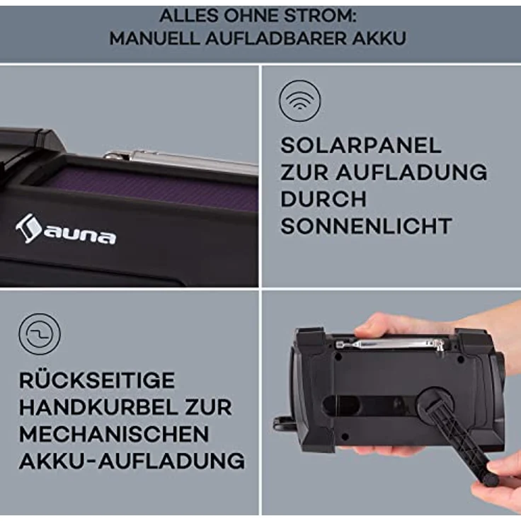 Auna Patagonia DAB+ Outdoor-Radio, DAB/DAB+ und FM, Solar-Akku, wasserdicht, mit Taschenlampe und Notfall-Sirene – Bild 4