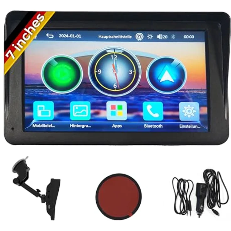 Technaxx TX-320, Wireless Car Play & Android Auto Display 7", Bluetooth 5.0, FM-Transmitter, AUX-Ausgang, eingebauter Lautsprecher, MicroSD-Steckplatz, Armaturenbrett-/Windschutzscheibenhalterung – Bild 2
