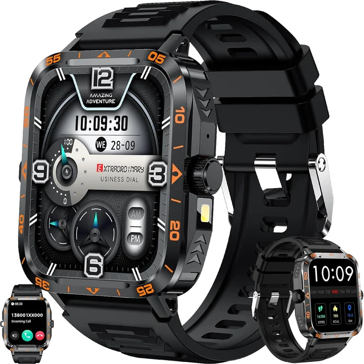 SGDDFIT 1.95 Zoll AMOLED Smartwatch Herren, Fitnessuhr mit Bluetooth Anrufen, 5ATM wasserdicht, 100+ Sportmodi, Schlafmonitor, lange Akkulaufzeit
