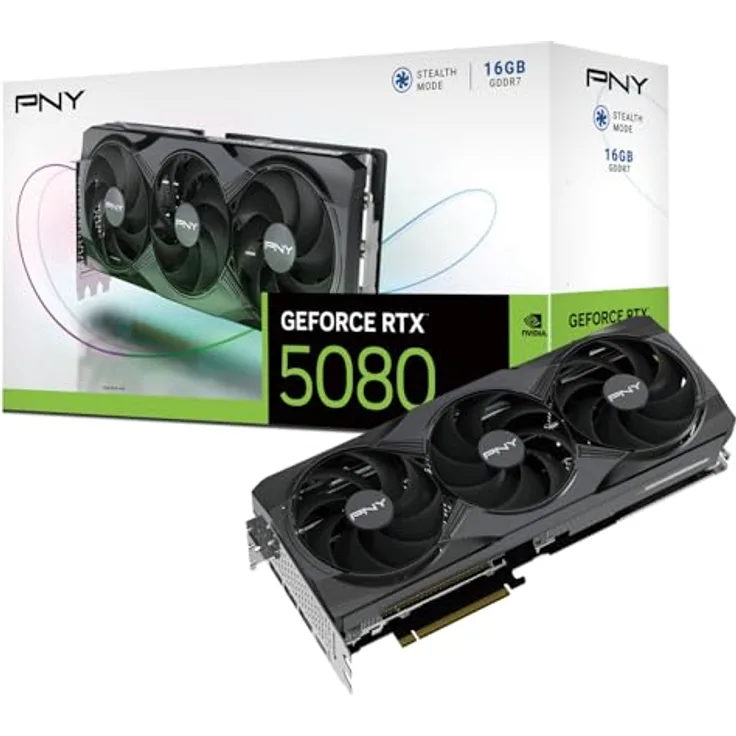 PNY GEFORCE RTX™ 5080, 16GB Triple Fan Grafikkarte mit DLSS 4, PCIe 5.0, Blackwell-Architektur