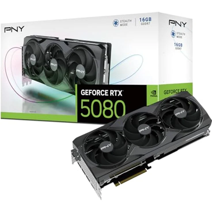 PNY GEFORCE RTX™ 5080, 16GB Triple Fan Grafikkarte mit DLSS 4, PCIe 5.0, Blackwell-Architektur – Bild 1