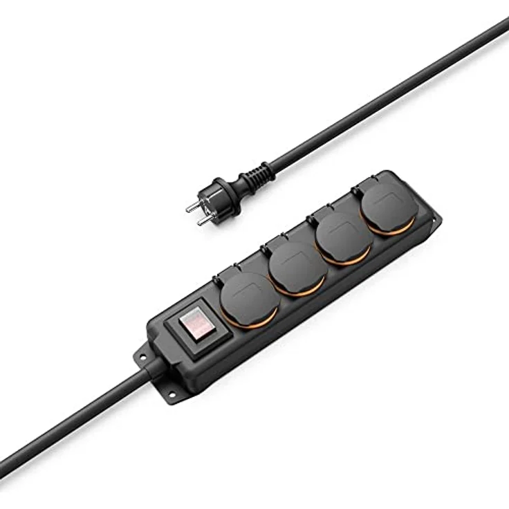 Hama Steckdosenleiste, 4-fach, für außen, Schalter, 2m (IP44, Gartensteckdose, Aussensteckdose wasserdicht, Steckdosen Abdeckung, Mehrfachsteckdose, mit Berührungsschutz, 45°) schwarz – Bild 3