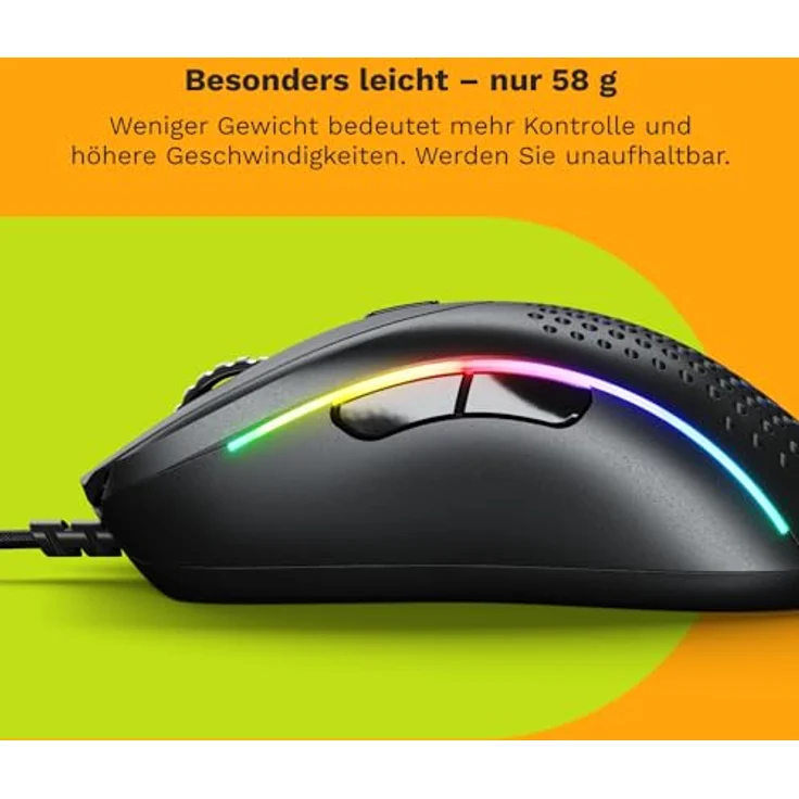 Glorious Gaming Model D 2 Wired Gaming Mouse - ergonomisch, superleicht 58g, 26K optischer Sensor, 6 programmierbare Tasten, 80-Millionen-Klicks-Lebensdauer - Mattschwarz – Bild 5
