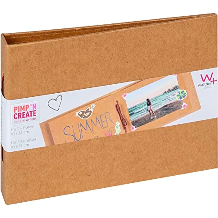 walther design MA-099-P Fotoalbum PIMP AND CREATE, 15x20 cm, horizontal, mit Kordelbindung, braun