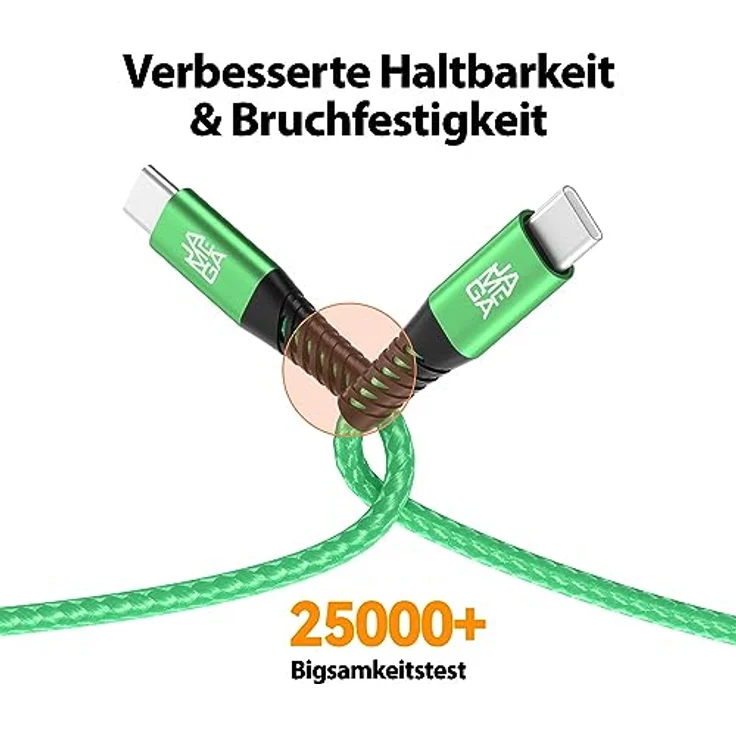 JAMEGA - USB Typ C Kabel Grün 2m | Fast Charge und Datenübertragung für iPhone 15 Pro Max iPad Pro Air Samsung Macbook Tablets Huawei – Bild 5