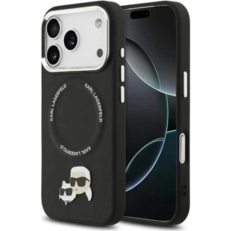 CG MOBILE Karl Lagerfeld Karl & Choupette Pins MagSafe Hülle für iPhone 17 Pro, Kunstleder / TPU / Polycarbonat, Schwarz – Bild 1