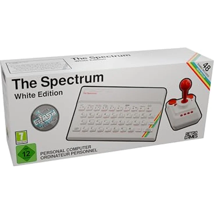 Retro Games The Spectrum (White Edition), elegante Konsole mit 8-Tasten Joystick und THEMICRODRIVE USB Stick, weiß – Bild 1