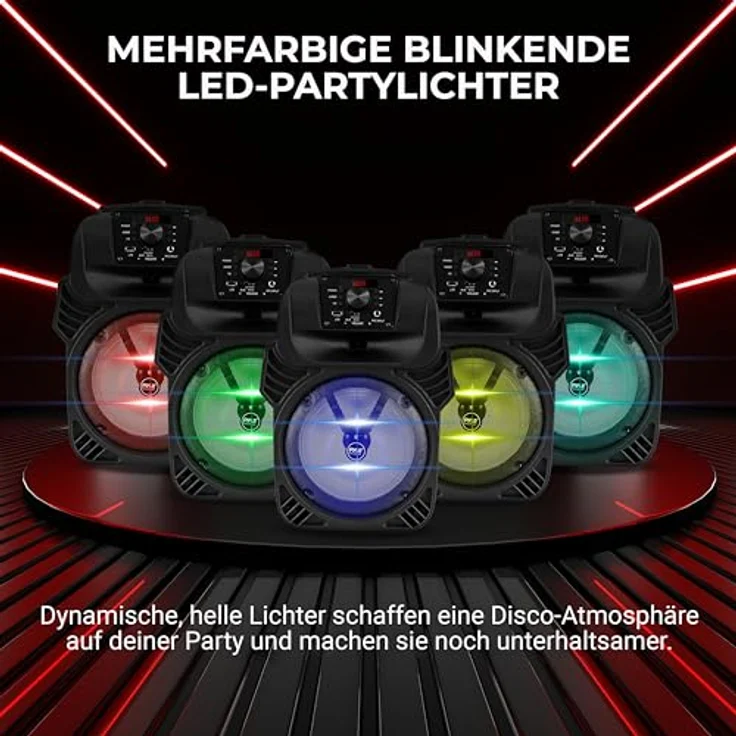 Pyle PPHP844B, Bluetooth PA Lautsprecher mit 400W, 8" Subwoofer, LED Party Lichter, Akku, USB/MP3 und Mikrofoneingängen – Bild 4