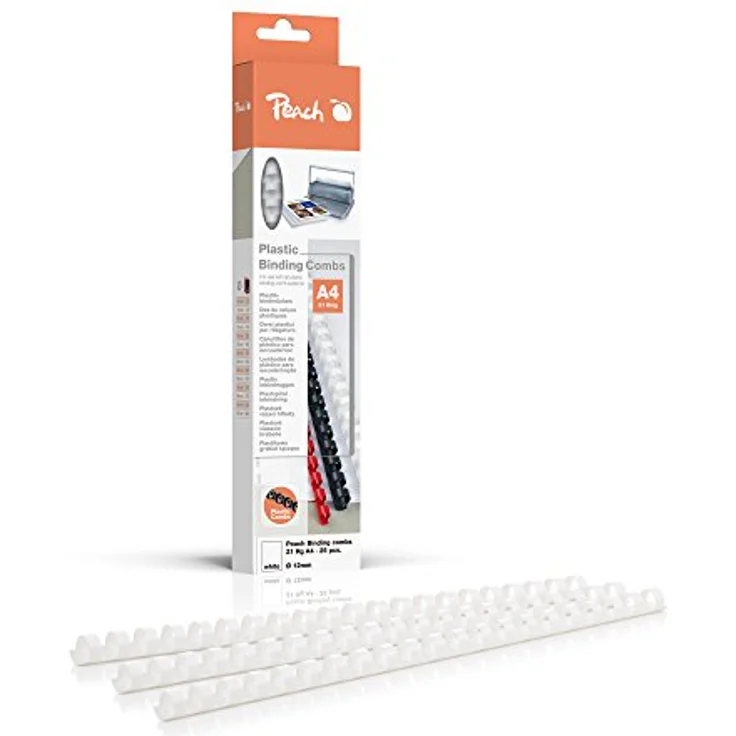 Peach Plastik Binderücken 12mm weiss Inhalt 25 Stück - Strapazierfähige Plastikbinderücken für ca. 95 Seiten, kompatibel mit allen Markenherstellern – Bild 1
