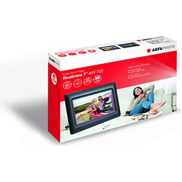 AgfaPhoto Foto Realiview APF700 – Digitaler Bilderrahmen 7 Zoll (LED 1024 x 600, Fotoanzeige, Uhr, Kalender, programmierbar) schwarz – Bild 3