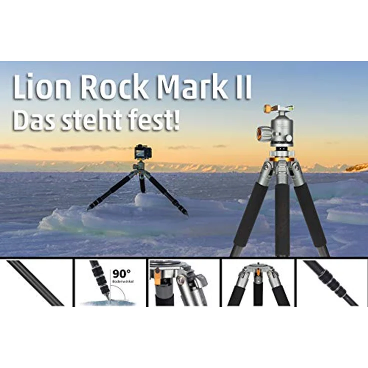 Rollei Lion Rock 30 Mark II, Carbon Stativ, professionelles Kamera Stativ 30 kg Tragkraft, ideal für Landschaftsfotografie, perfekt für Spiegelreflexkameras, 11 lagiges Carbon mit integrierten Spikes – Bild 2