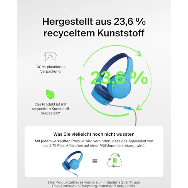 Belkin SoundForm AUD010hqBL, kabelgebundene On-Ear Kopfhörer für Kinder, blau – Bild 8