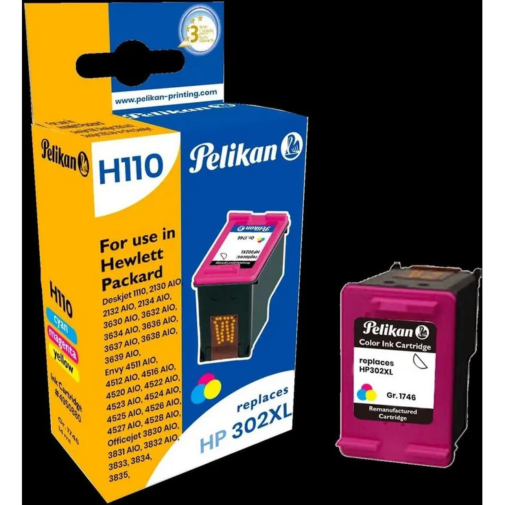 Pelikan PELIKAN Patrone HP 302XL (F6U67AE), Tintenpatrone in Cyan, Magenta und Gelb für HP Drucker, 330 Seiten