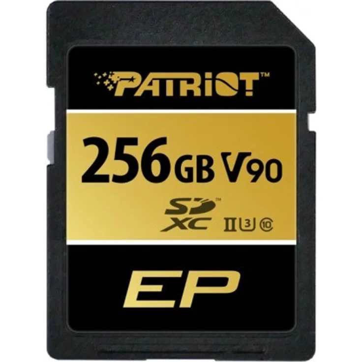 Patriot SDXC 256GB EP V90, UHS-II U3 Klasse 10 Speicherkarten mit 300/260 MB/s - Schwarz, Gold