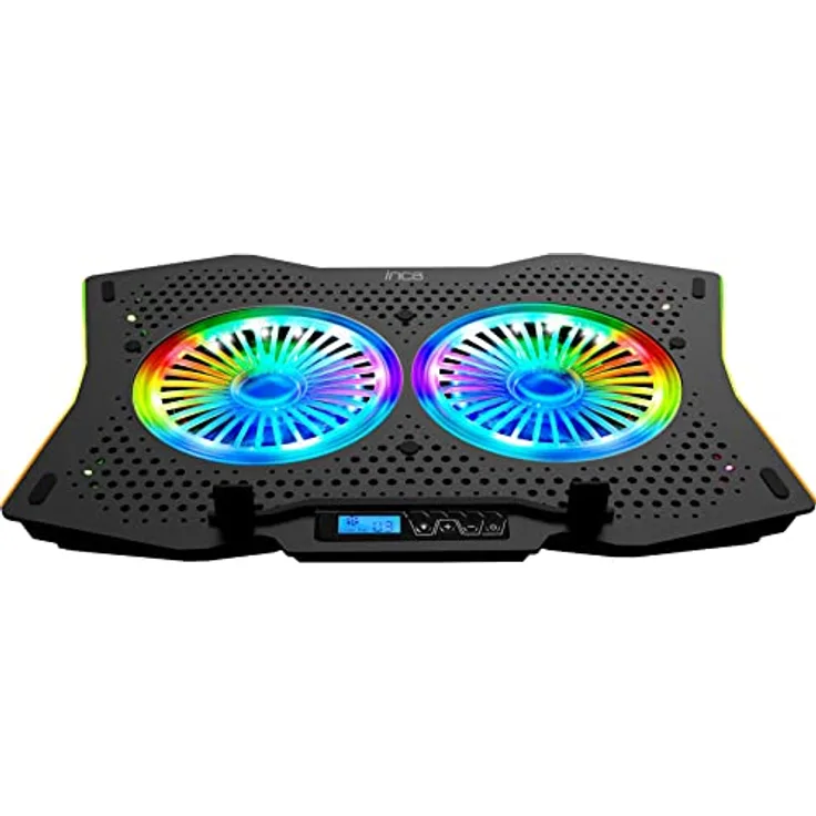 INCA INC-606TGS Notebook-Ständer mit Kühlfunktion, höhenverstellbar, USB-Hub und RGB-Lüfter mit 10 Lichteffekten