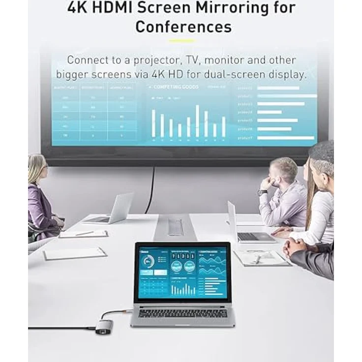 Baseus Metal Gleam 6 in 1 Multifunktions-PC/Phone Hub Adapter Grau, USB Type C Eingang, USB Type A 3.0 X 3 Ausgang, Reisegröße – Bild 3