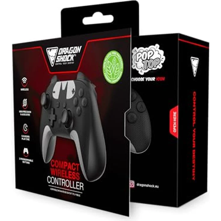 DRAGON SHOCK PopTop Wireless Controller The Signal Switch für Nintendo, kabelloser Gamepad mit Turbo-Funktion und 4 Vibrationsstufen, schwarz – Bild 7