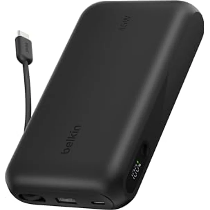 Belkin UltraCharge 20000mAh Power Bank mit integriertem USB-C-Kabel, 45 W Schnellladung und digitaler Anzeige – Schwarz – Bild 1
