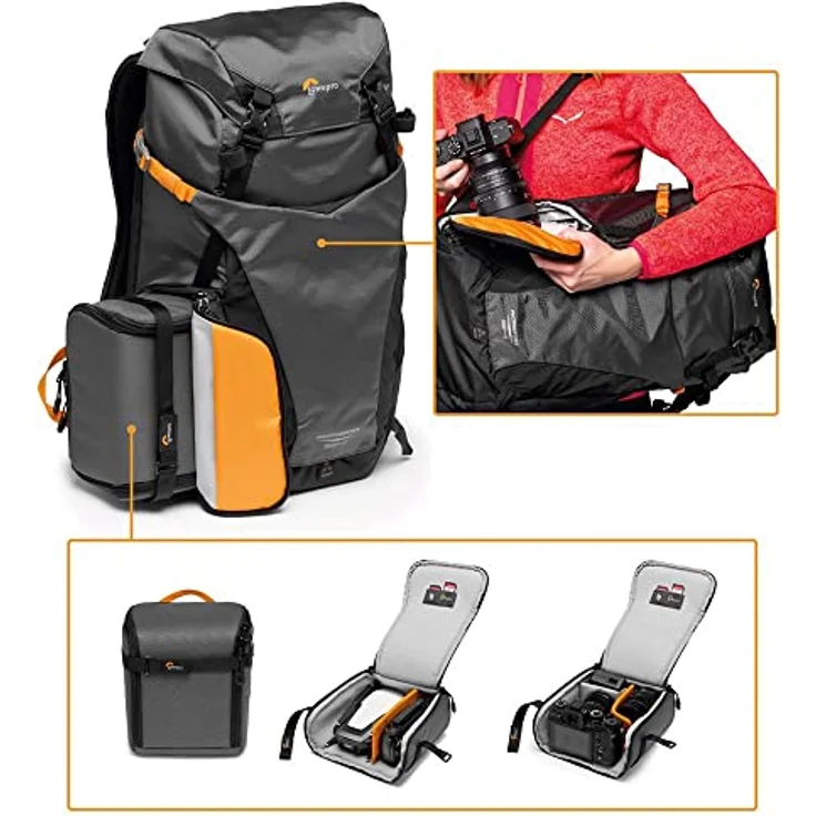 Lowepro PhotoSport BP 24L AW III, Wander Kamerarucksack für Spiegellose, seitlicher Zugriff, herausnehmbarer Kameraeinsatz und Zubehörgurtsystem, Grau -für Spiegellose Kameras kompatibel mit Sony α7 – Bild 3
