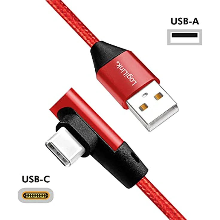 Logilink - USB-Kabel - USB-C (M) gewinkelt bis USB (M) gerade - USB 2.0 - 5 V - 3 A - 1 m - Rot, RAL 3024 (CU0146) – Bild 3