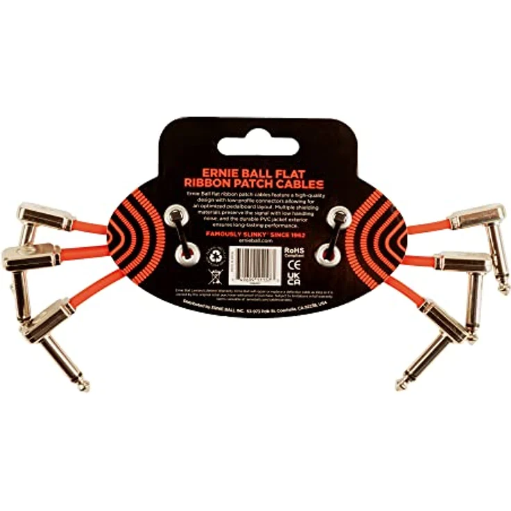 Ernie Ball Flachband-Patchkabel, 3er-Pack, 15,24 cm, Rot, mit Metall-Flachsteckern und sauerstofffreiem Kupfer – Bild 2