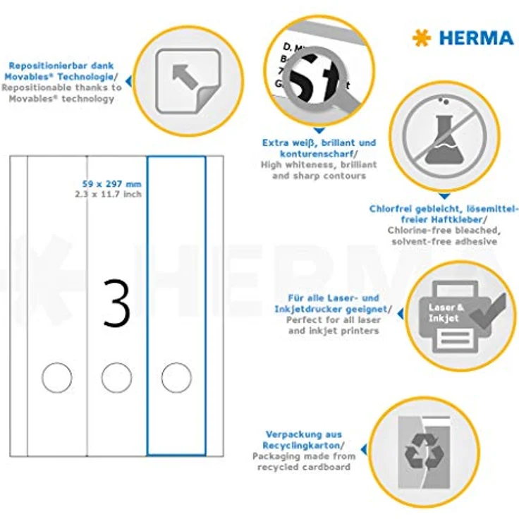HERMA Aktenordner 75 HERMA Ordnerrückenschilder 59 x 297 mm, Movables-Technologie für einfaches Ablösen und Neupositionieren – Bild 5