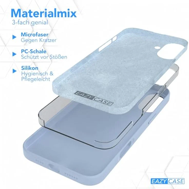 EAZY CASE Premium Silikonhülle für iPhone 16 Plus, Slimcover mit Kameraschutz und Microfaser-Innenfutter, hellblau, kratzresistent, kabelloses Laden, Bumper Schutzhülle – Bild 5