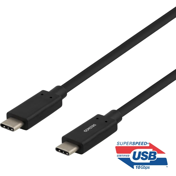Deltaco USB-C zu USB-C Kabel, 0.5m, 10 Gbit/s, 60W, 3A, schwarz, USB 3.2 Gen 2