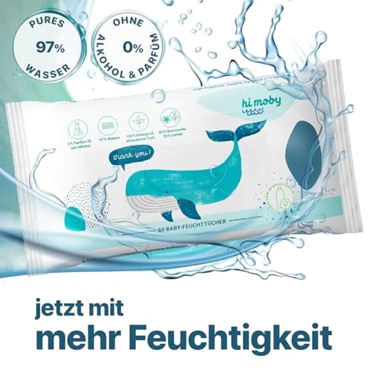 lacely hi moby - Baby Feuchttücher aus Baumwolle und Leinen, mit Bio-Quinoa, ohne Parfüm, ohne Plastik, für empfindliche Babyhaut, biologisch abbaubar - 12er Pack (600 Tücher) – Bild 4