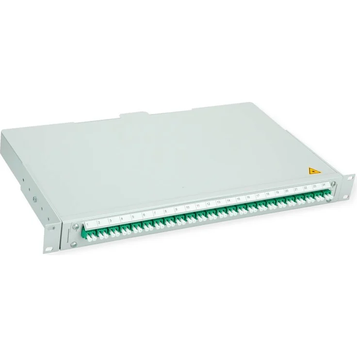 Telegärtner BASIS V LWL-Panel, 24x LC Duplex Kupplungen und Pigtails, grün, OS2 APC