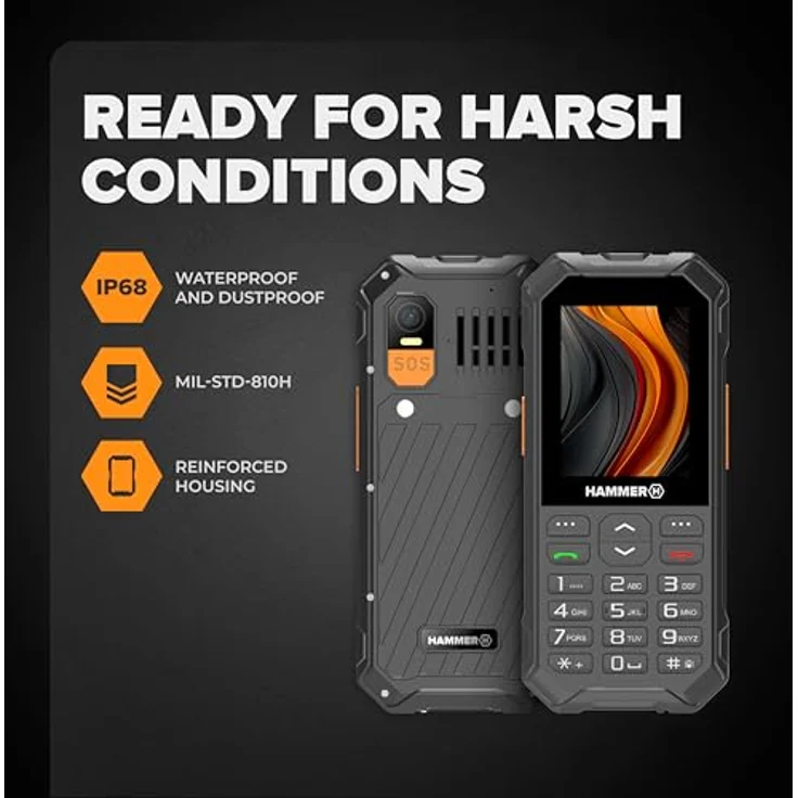 Hammer 6 4g 2.4´´ Schwarz Schwarz One Size - Robustes Seniorenhandy mit IP68 Zertifizierung und 7 Tage Akkulaufzeit – Bild 4